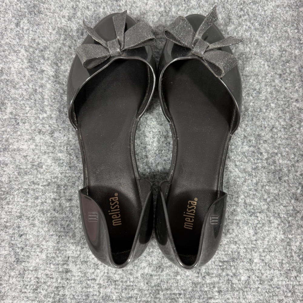Melissa Ultragirl Sweet D Orsay Flats Womens 7 EU 38 Black Melflex Glitter Bow - Picture 5 of 8